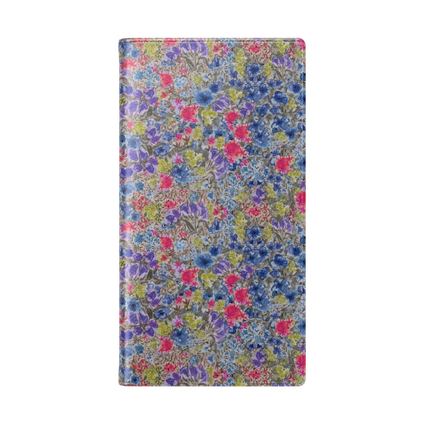 Blue wildflower floral flip phone case with watercolor botanical pattern.