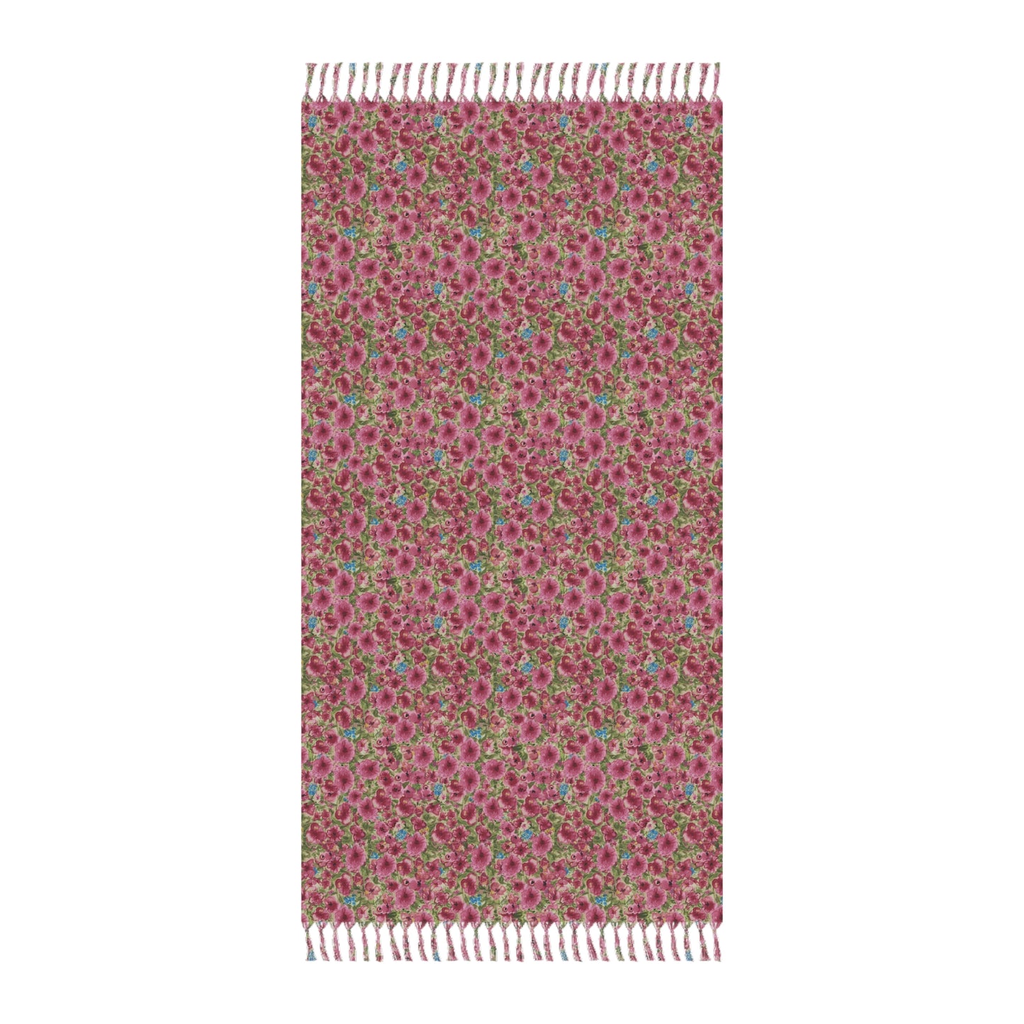 Pink watercolor poppies floral beach towel featuring a vibrant cottage garden botanical pattern.