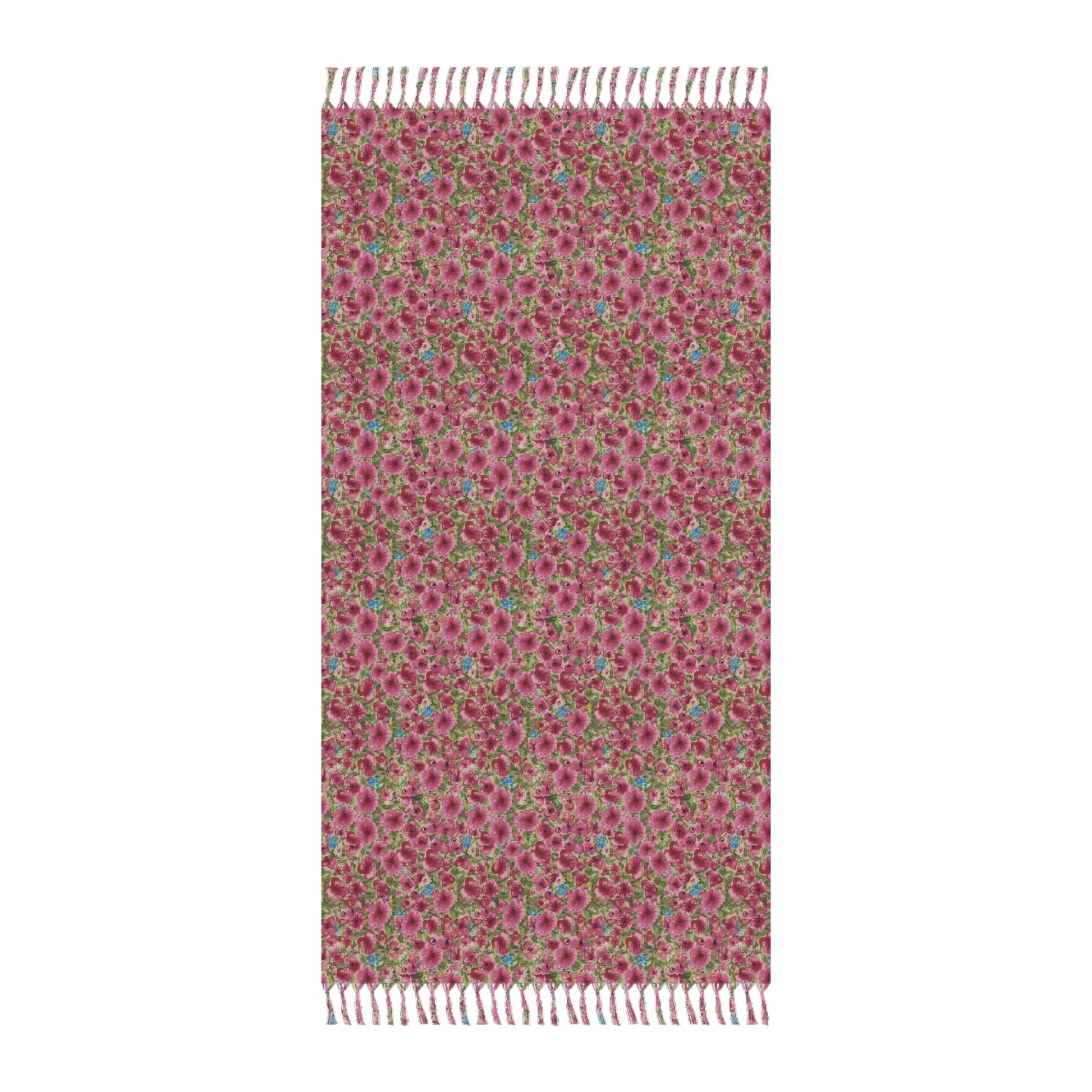 Pink watercolor poppies floral beach towel featuring a vibrant cottage garden botanical pattern.