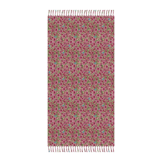 Pink watercolor poppies floral beach towel featuring a vibrant cottage garden botanical pattern.
