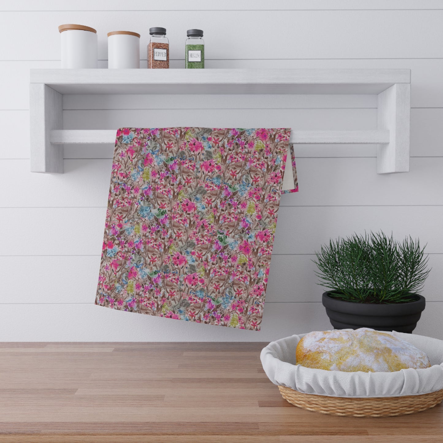 Wild Flower Meadow Pinks and Browns Tea Towels (cotton, poly)