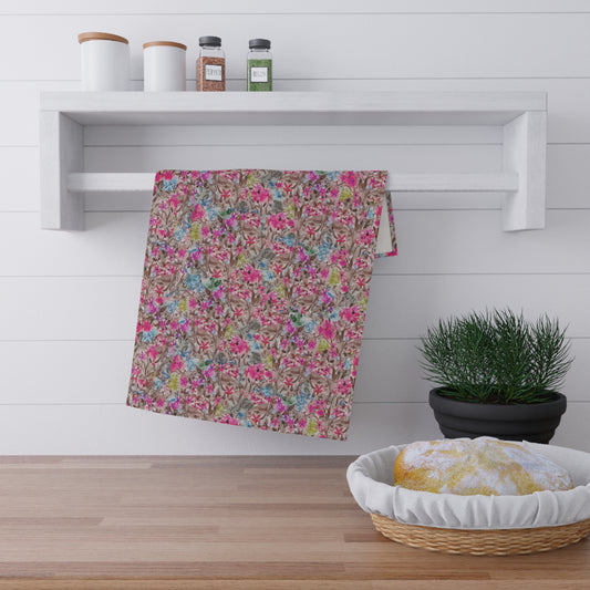 Wild Flower Meadow Pinks and Browns Tea Towels (cotton, poly)