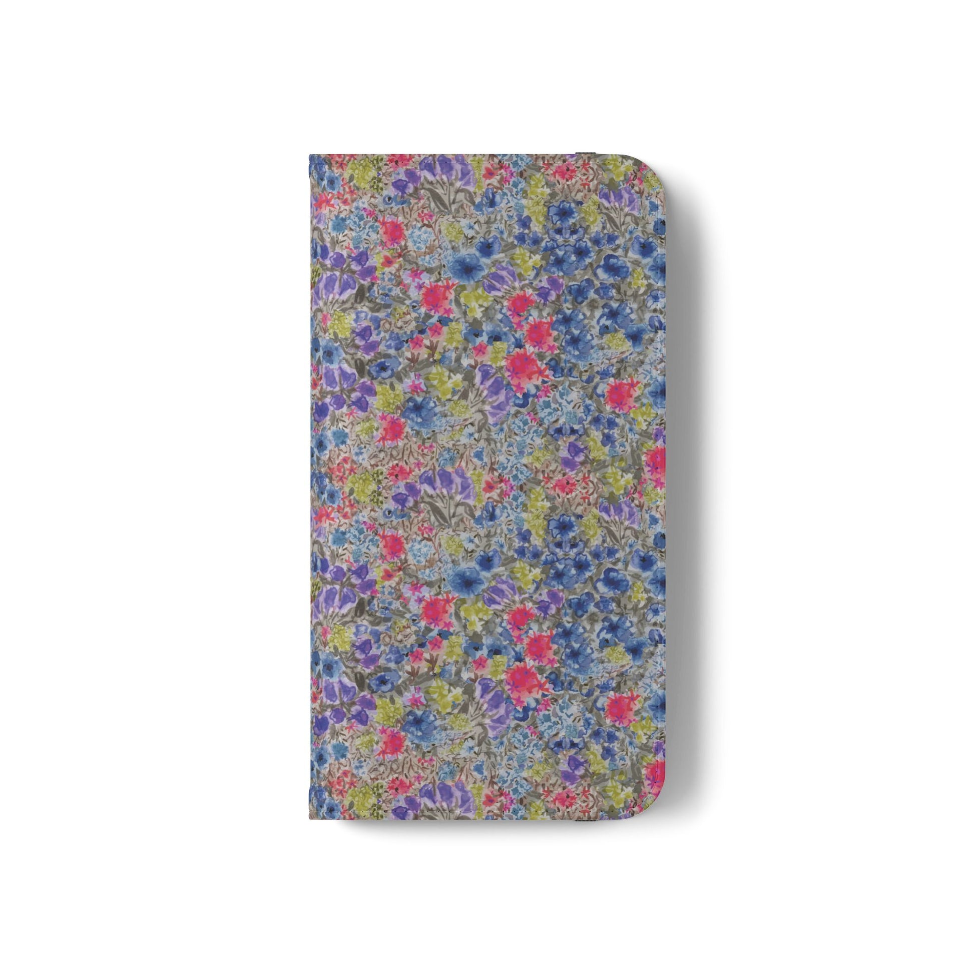 Blue wildflower floral flip phone case with watercolor botanical pattern.