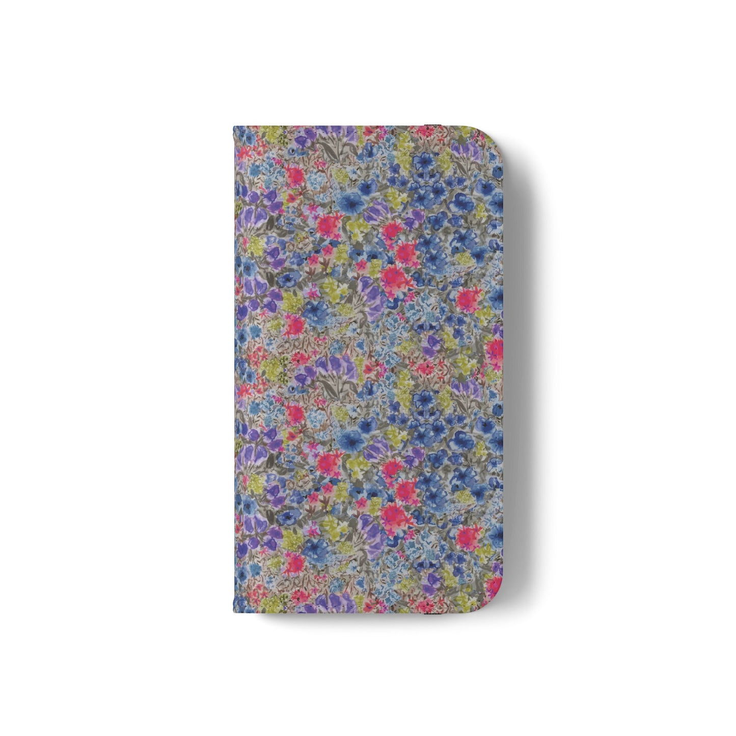 Blue wildflower floral flip phone case with watercolor botanical pattern.