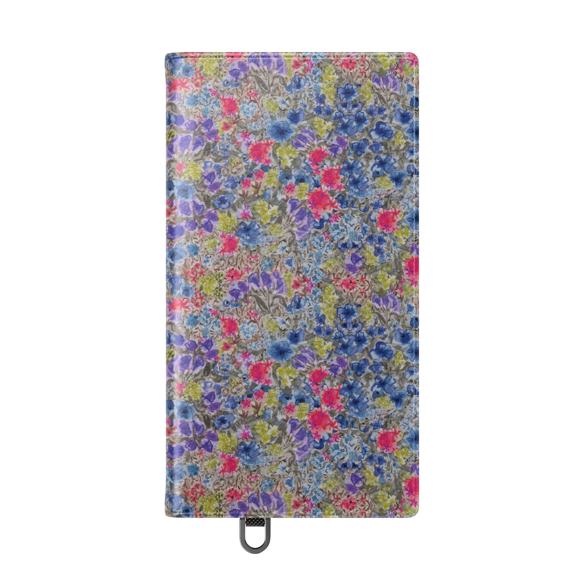 Blue wildflower floral flip phone case with watercolor botanical pattern.