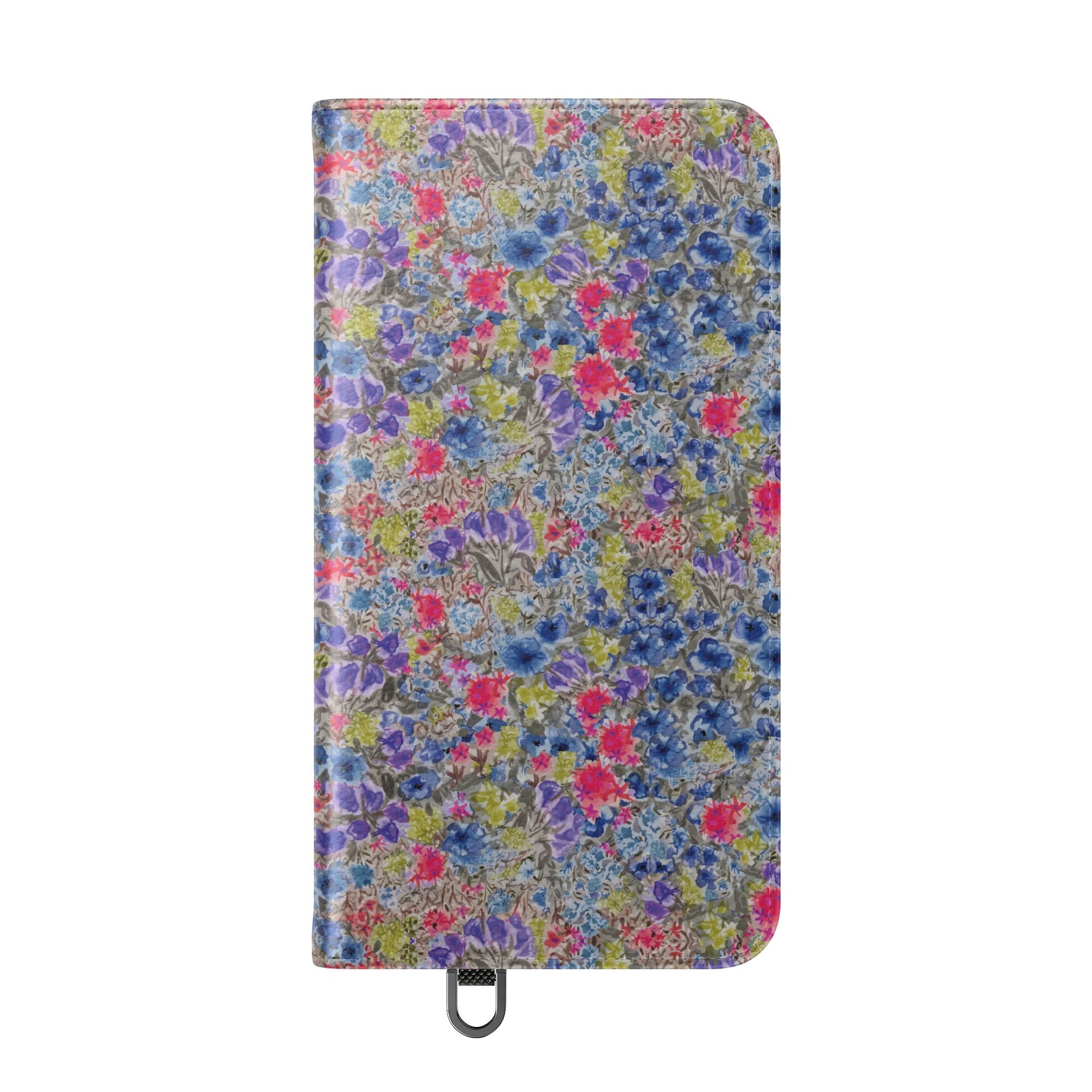 Blue wildflower floral flip phone case with watercolor botanical pattern.