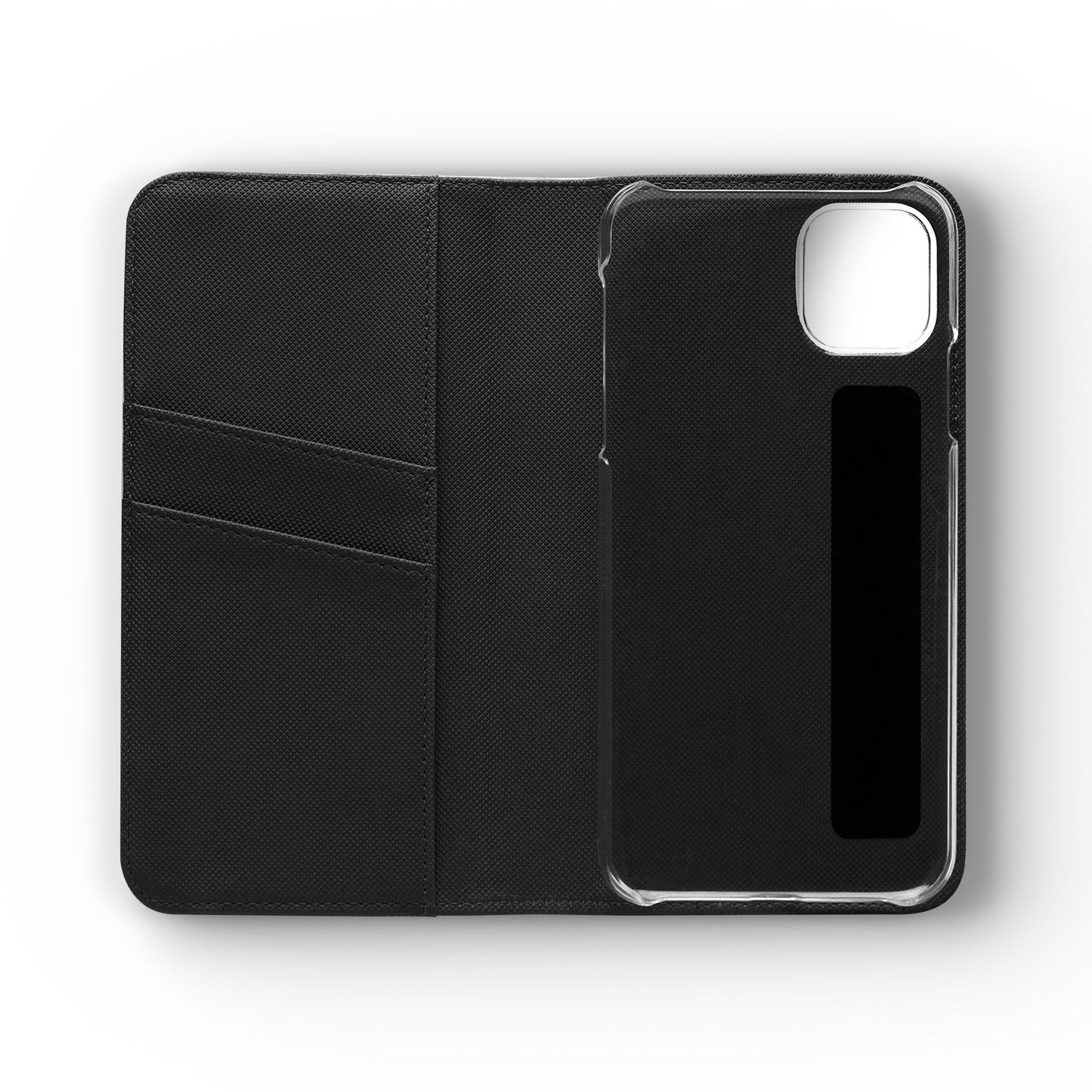 Inside Floral wallet phone case interior with card slots and protective phone holder.
