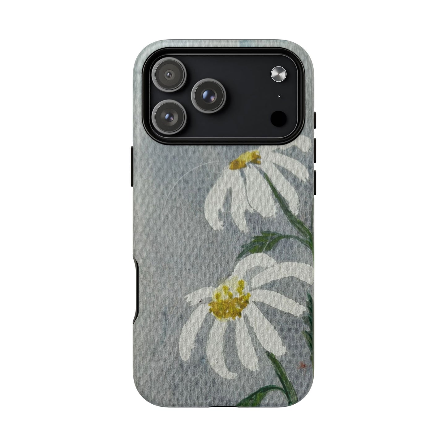 Phone case with floral design on a gray background