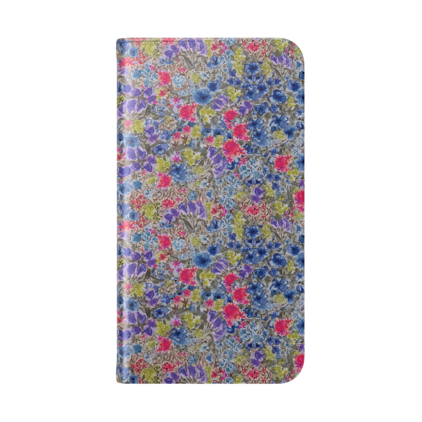 Blue wildflower floral flip phone case with watercolor botanical pattern.
