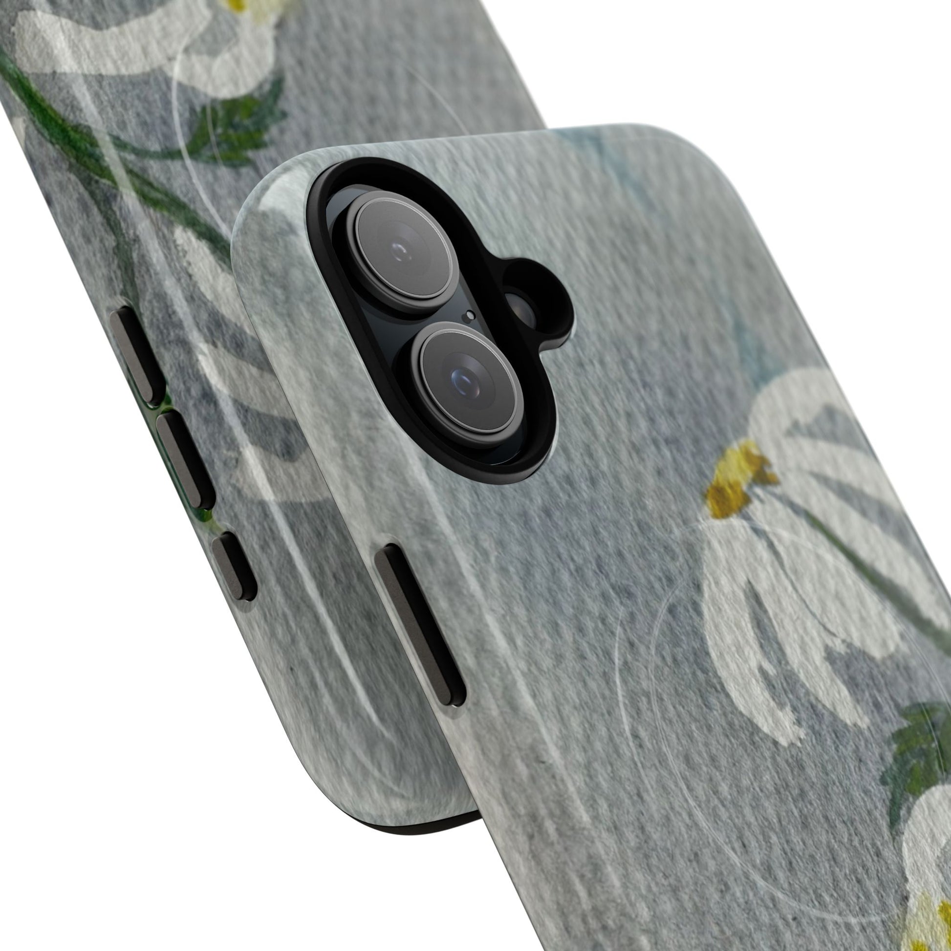 botanical iphone case with simple daisy composition and watercolor texture