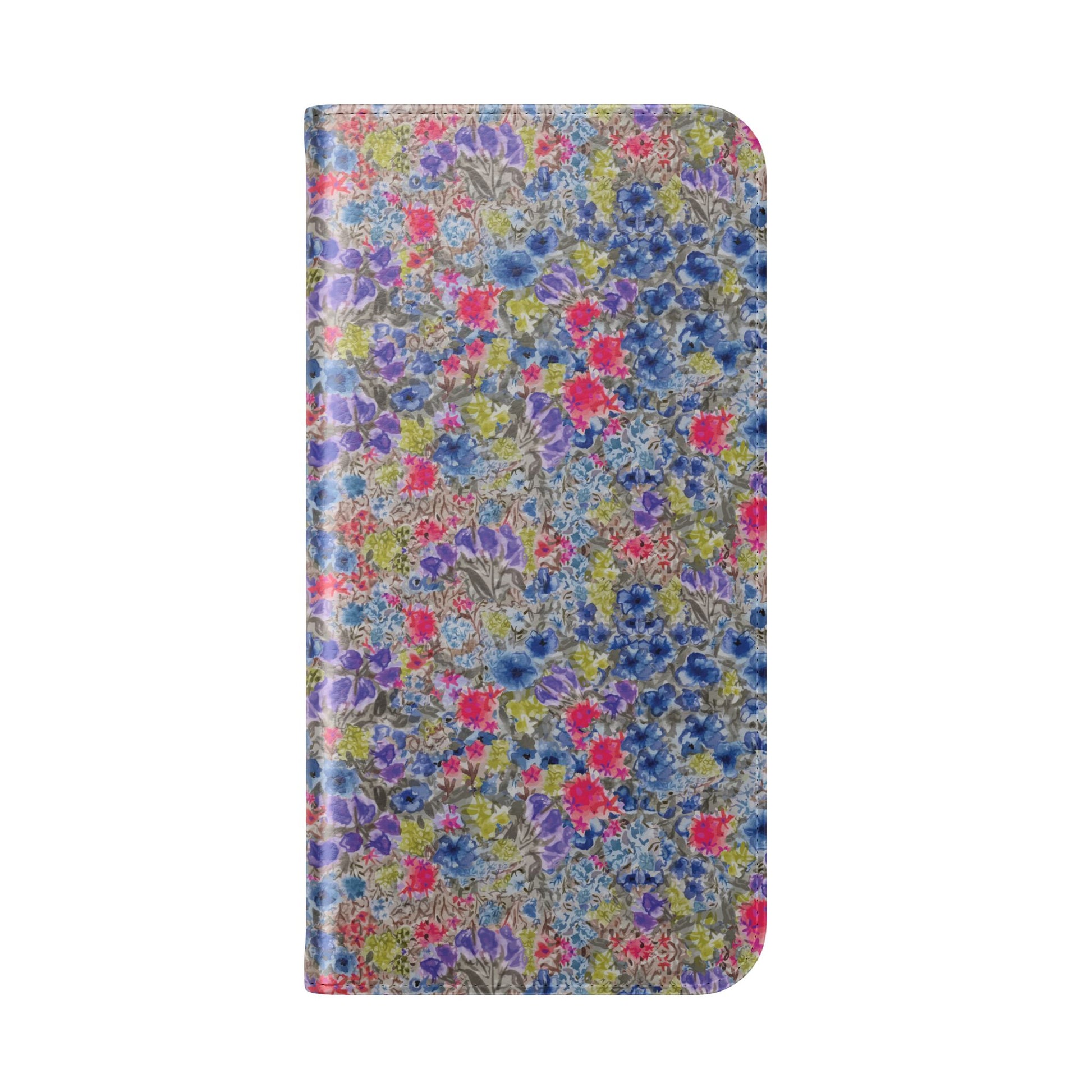 Blue wildflower floral flip phone case with watercolor botanical pattern.
