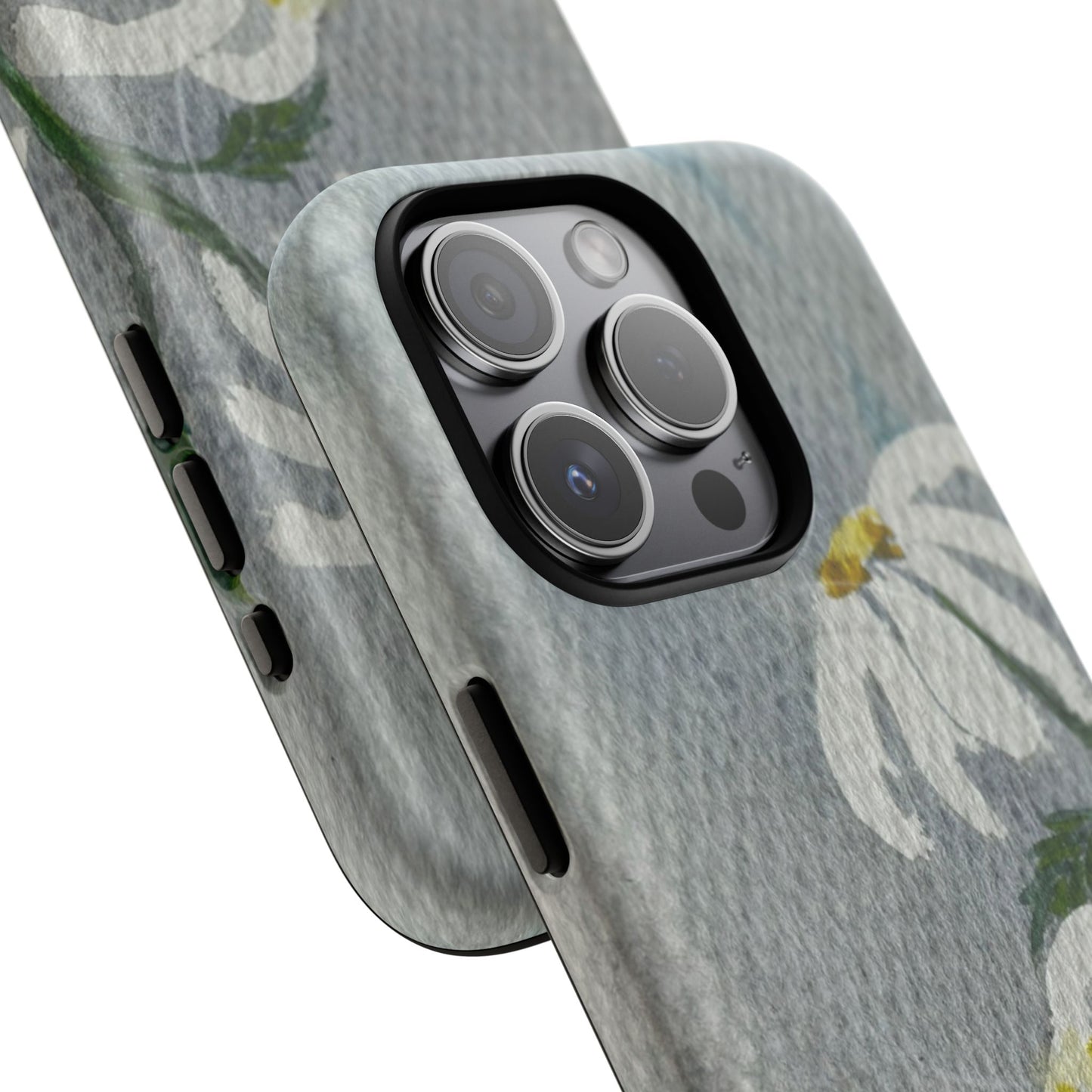 botanical iphone case with simple daisy composition and watercolor texture