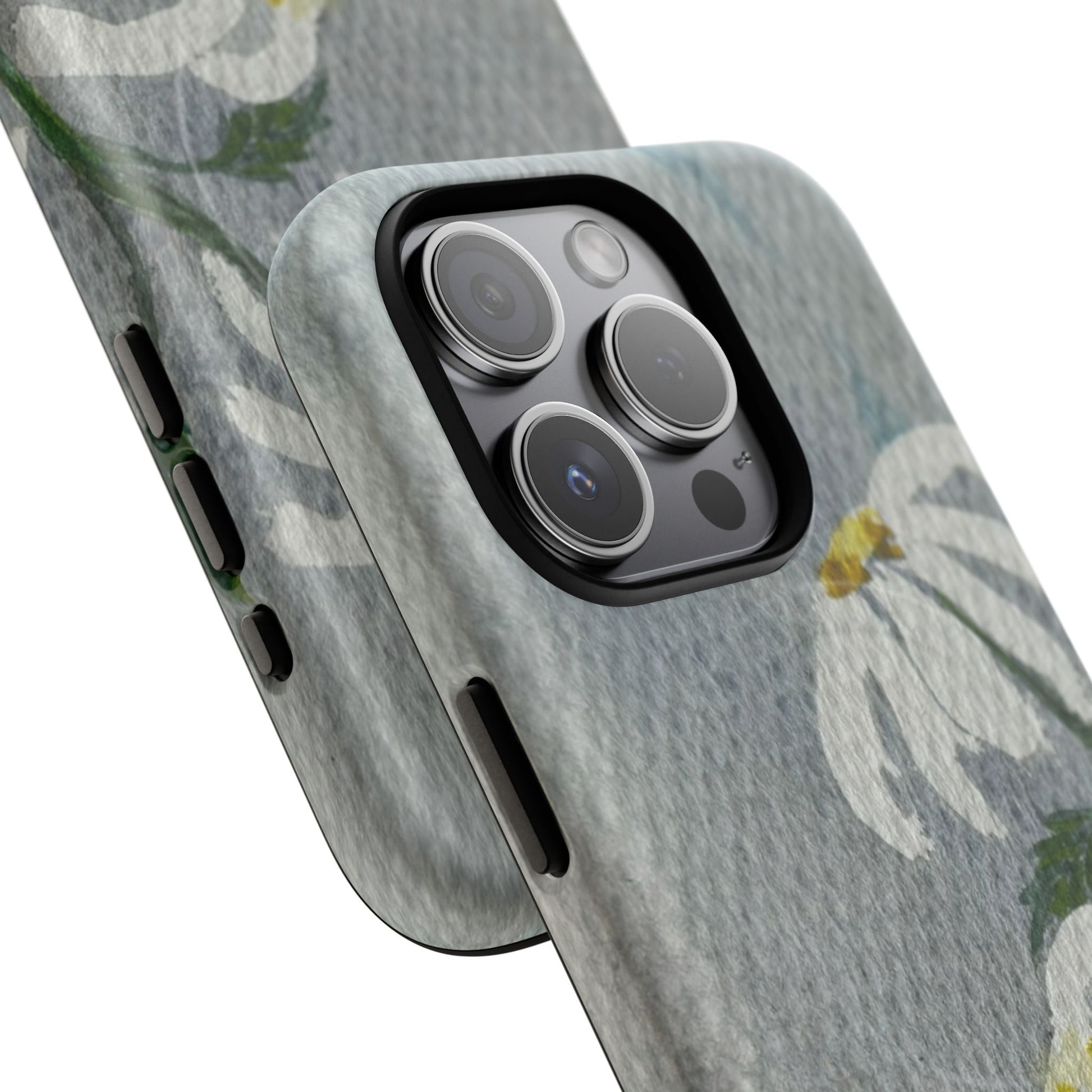 botanical iphone case with simple daisy composition and watercolor texture
