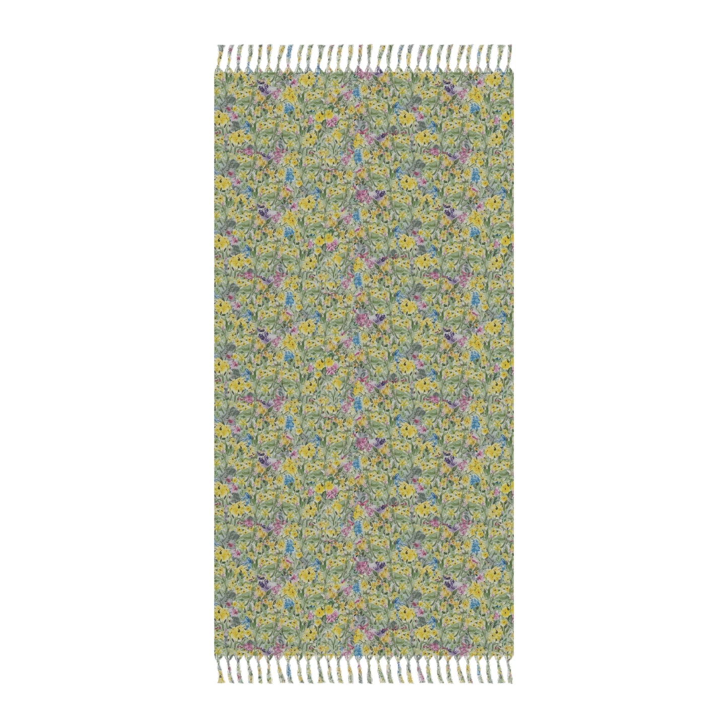 Wildflower Meadow Beach Towel  Boho Lightweight Turkish Peshtemal Style with Fringe