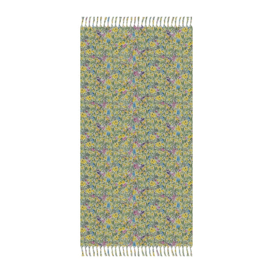 Wildflower Meadow Beach Towel  Boho Lightweight Turkish Peshtemal Style with Fringe