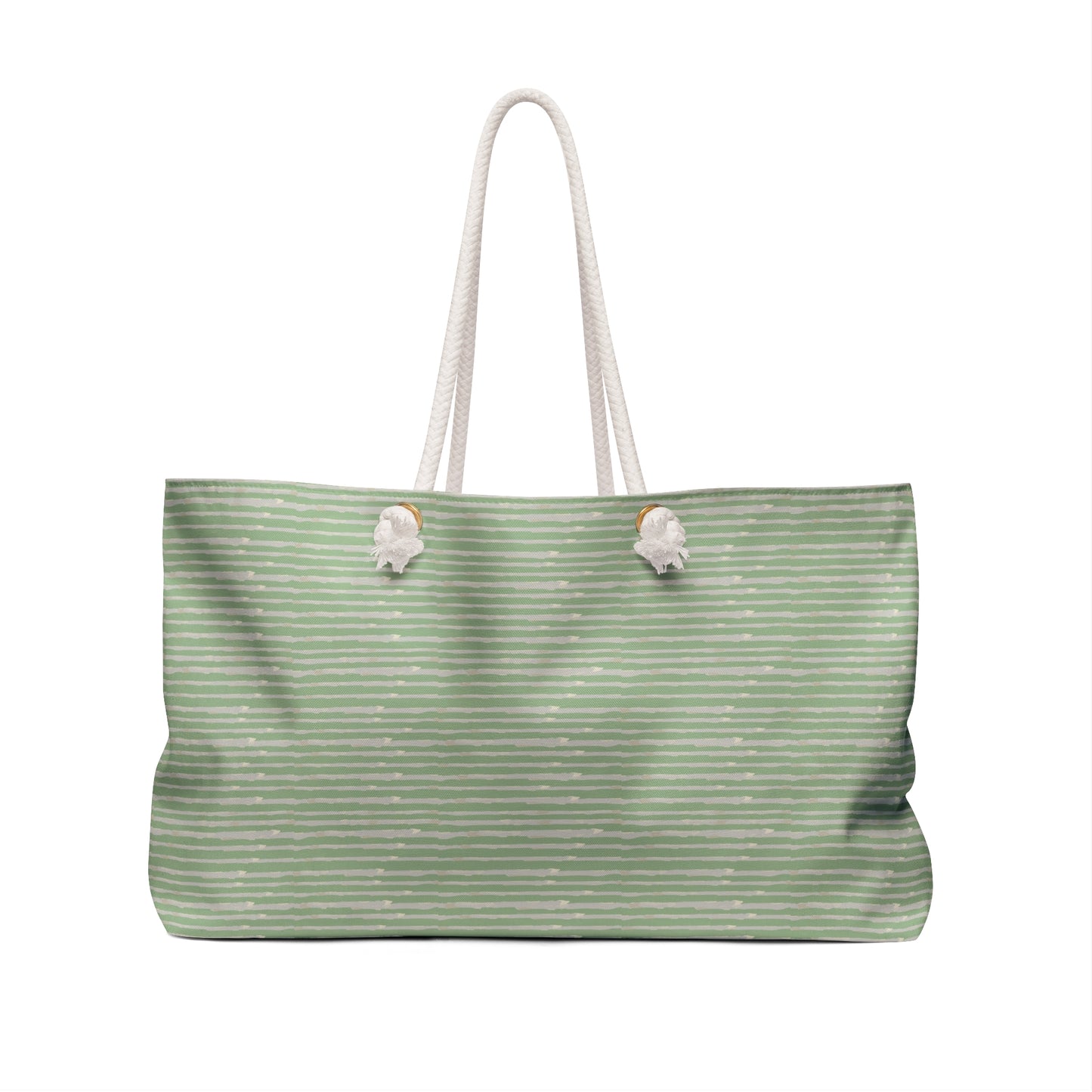 Golden Hour Daisy Weekender Tote – Soft Green Stripe Travel Bag
