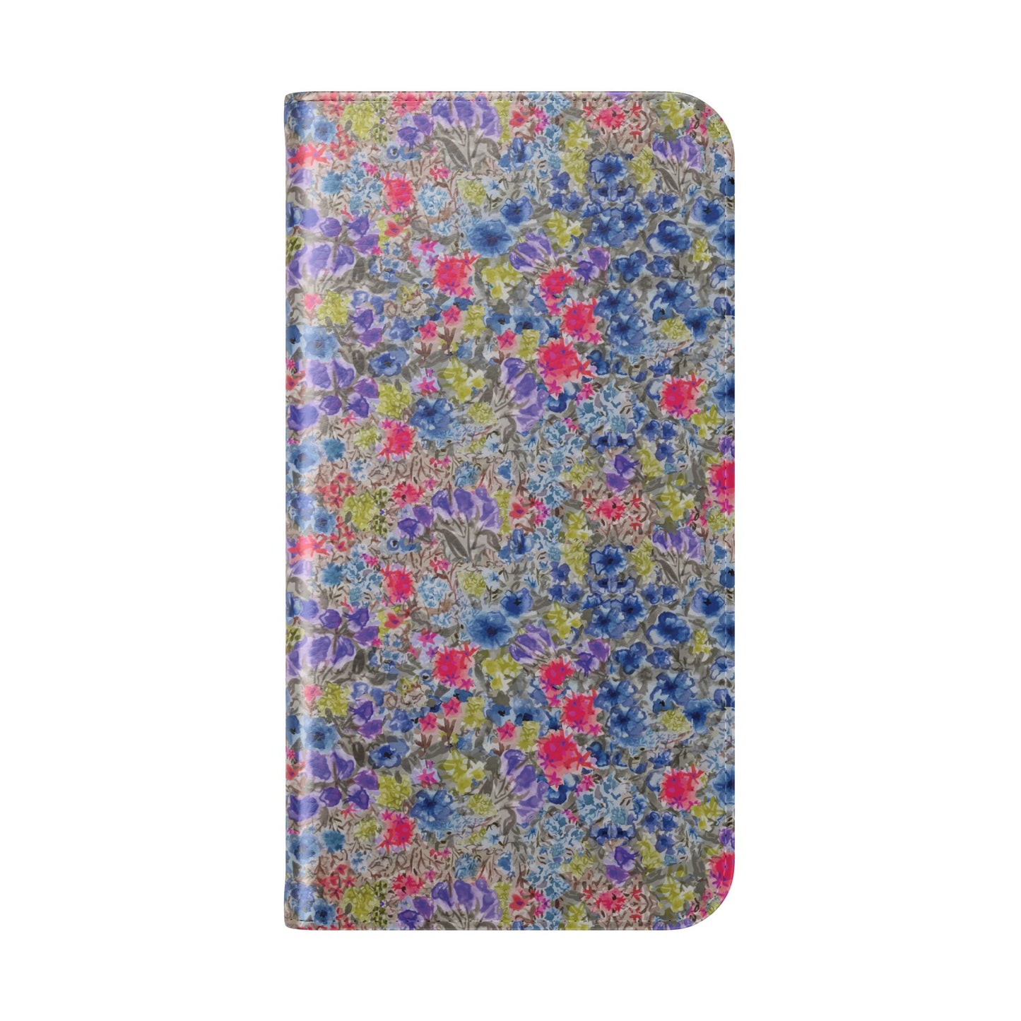 Blue wildflower floral flip phone case with watercolor botanical pattern.