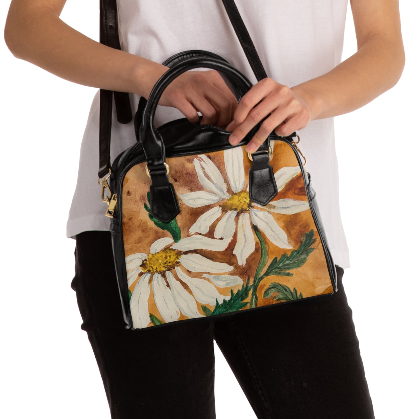Golden Hour Daisy Shoulder Handbag – Earthy Floral Structured Women’s Purse