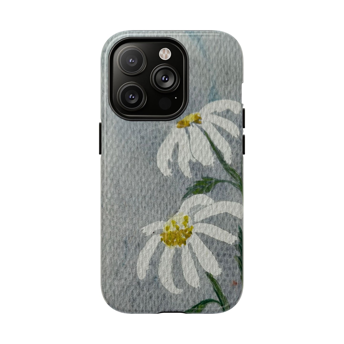 Phone case with floral design on a gray background