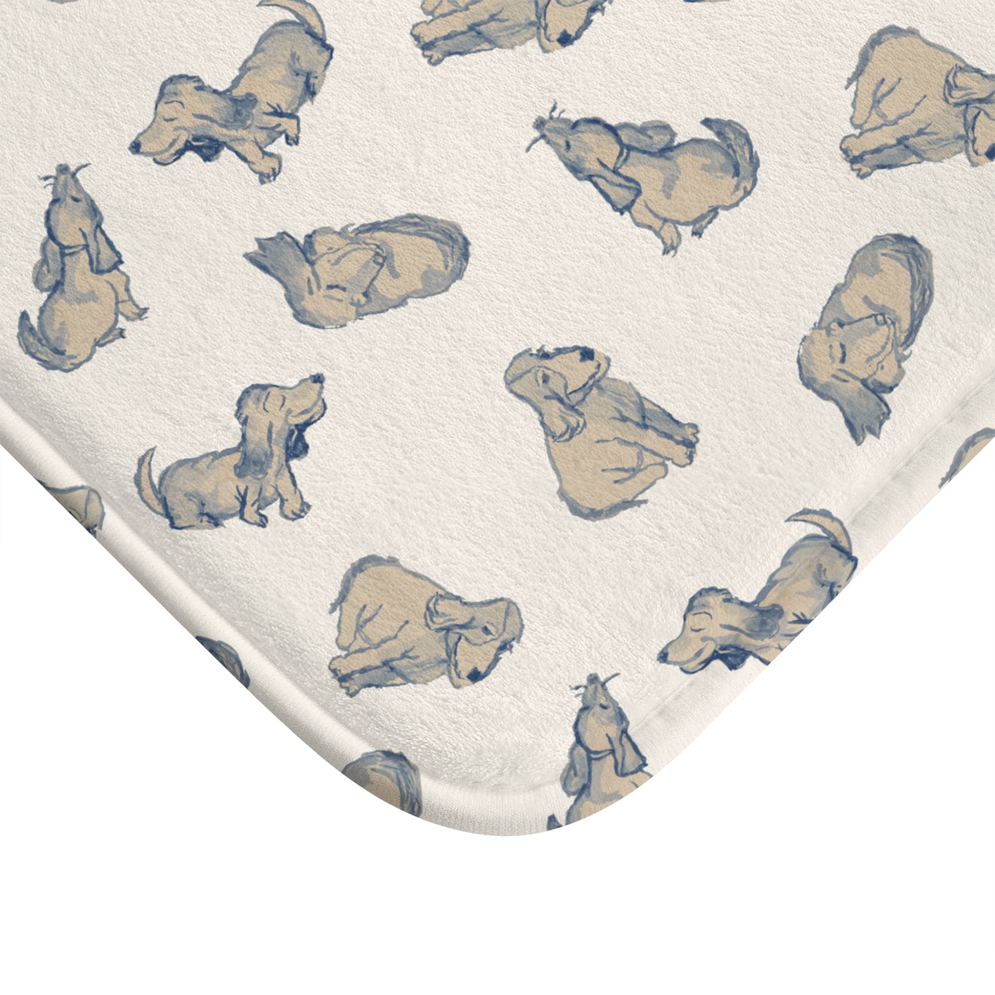 Blue Dog Bath Mat, Cream Puppy Bathroom Rug, Cute Dog Lover Decor, Neutral Pet Pattern Rug, Cozy Bathroom Accent, Animal Print Bath Mat