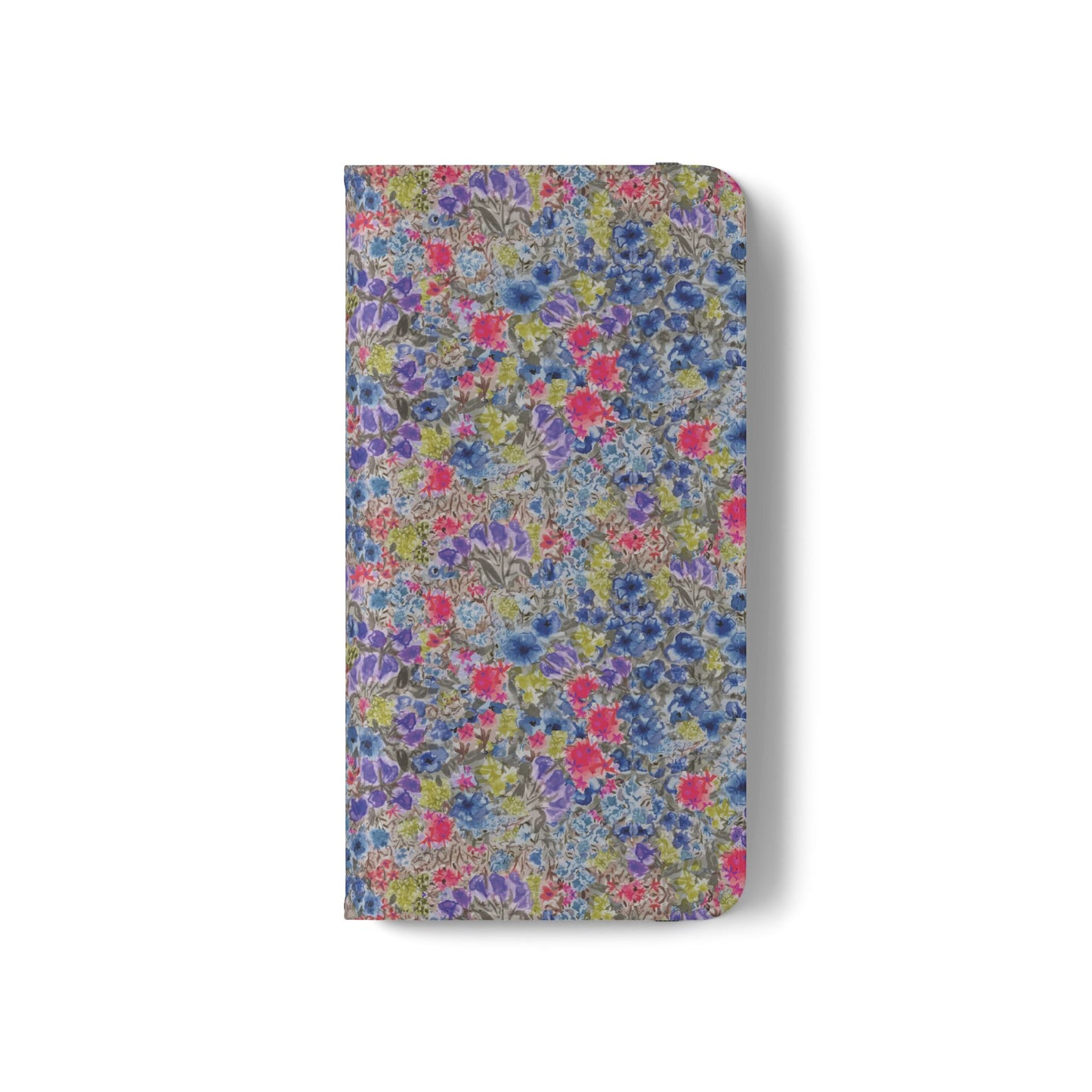 Blue wildflower floral flip phone case with watercolor botanical pattern.