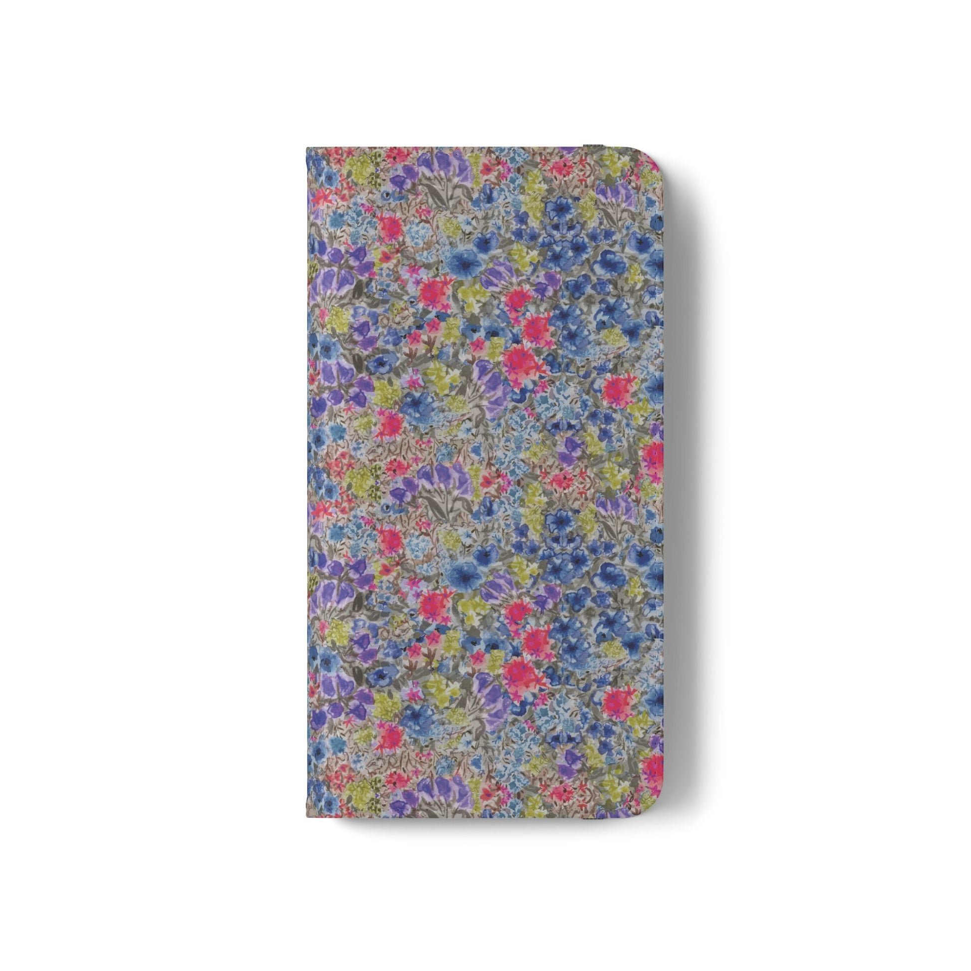 Blue wildflower floral flip phone case with watercolor botanical pattern.