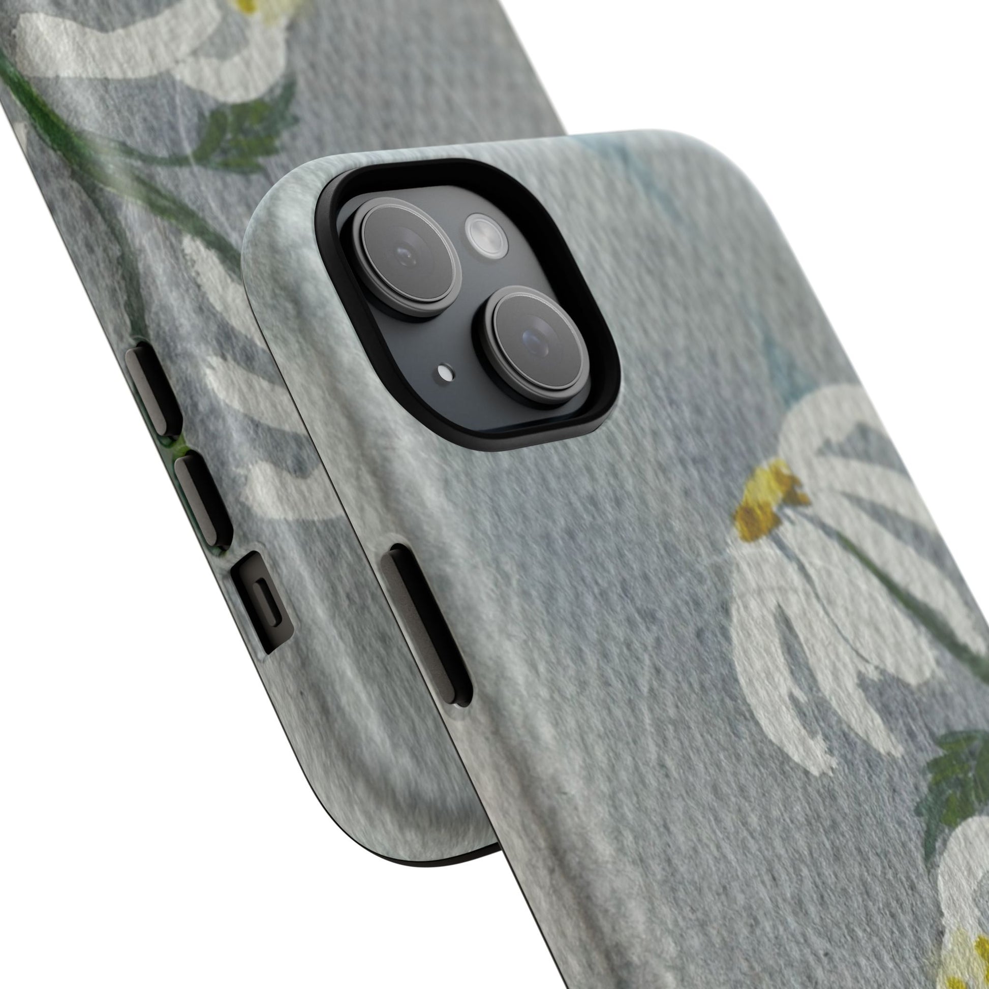 botanical iphone case with simple daisy composition and watercolor texture