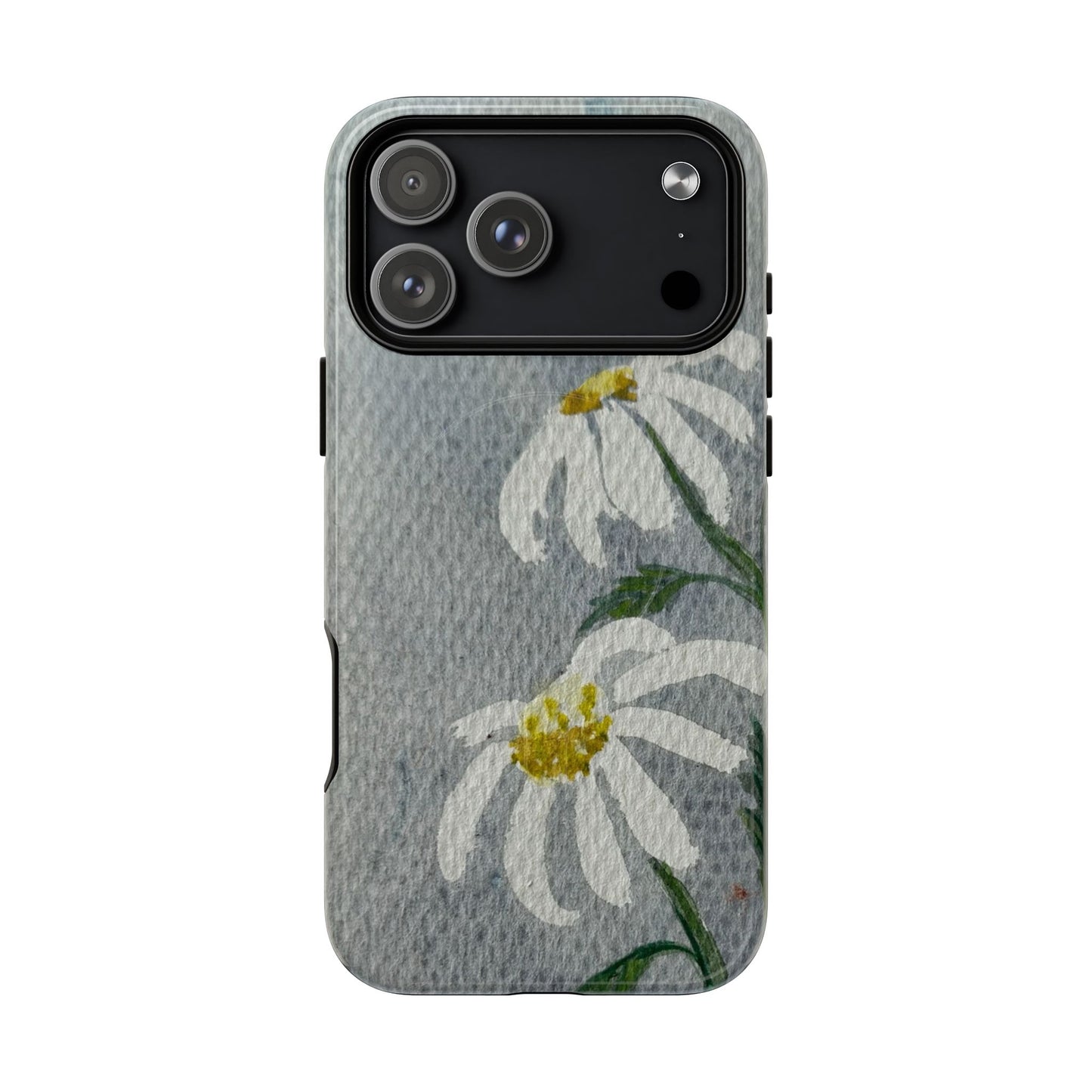 Phone case with floral design on a gray background