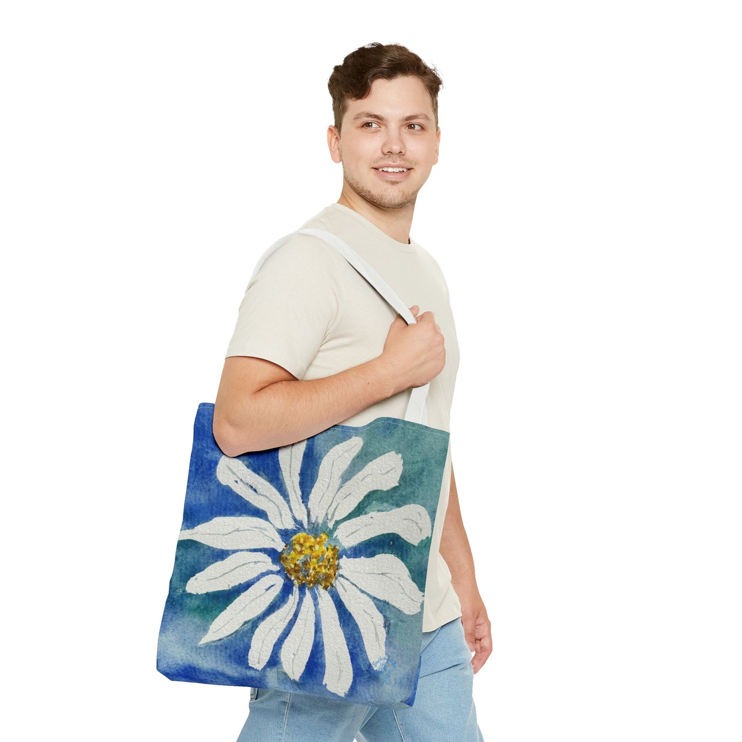 White Daisy Painting Tote Bag | Floral Watercolor Art