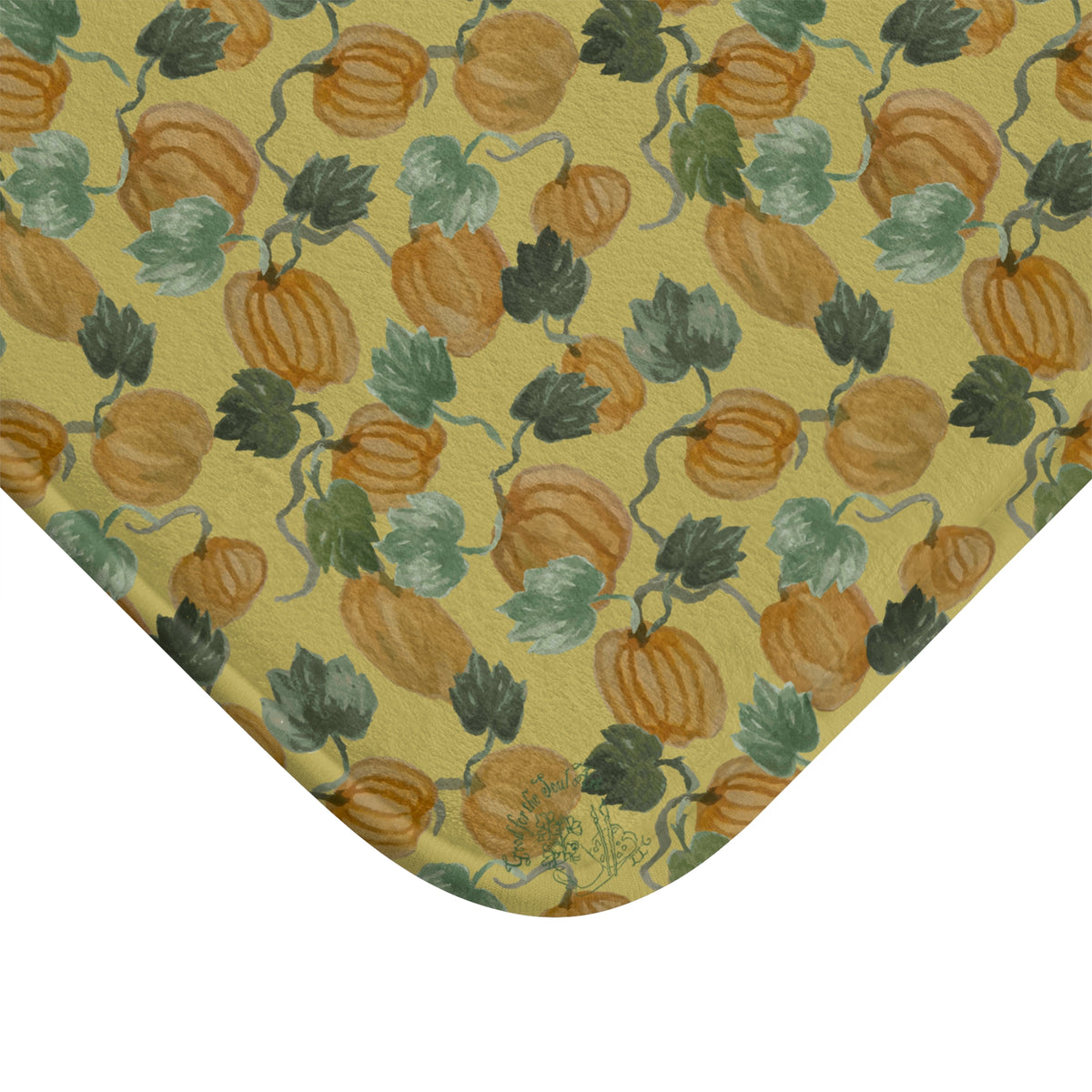 Autumn Pumpkin Vine Watercolor Memory Foam Bath Mat – Golden — close-up of the pattern