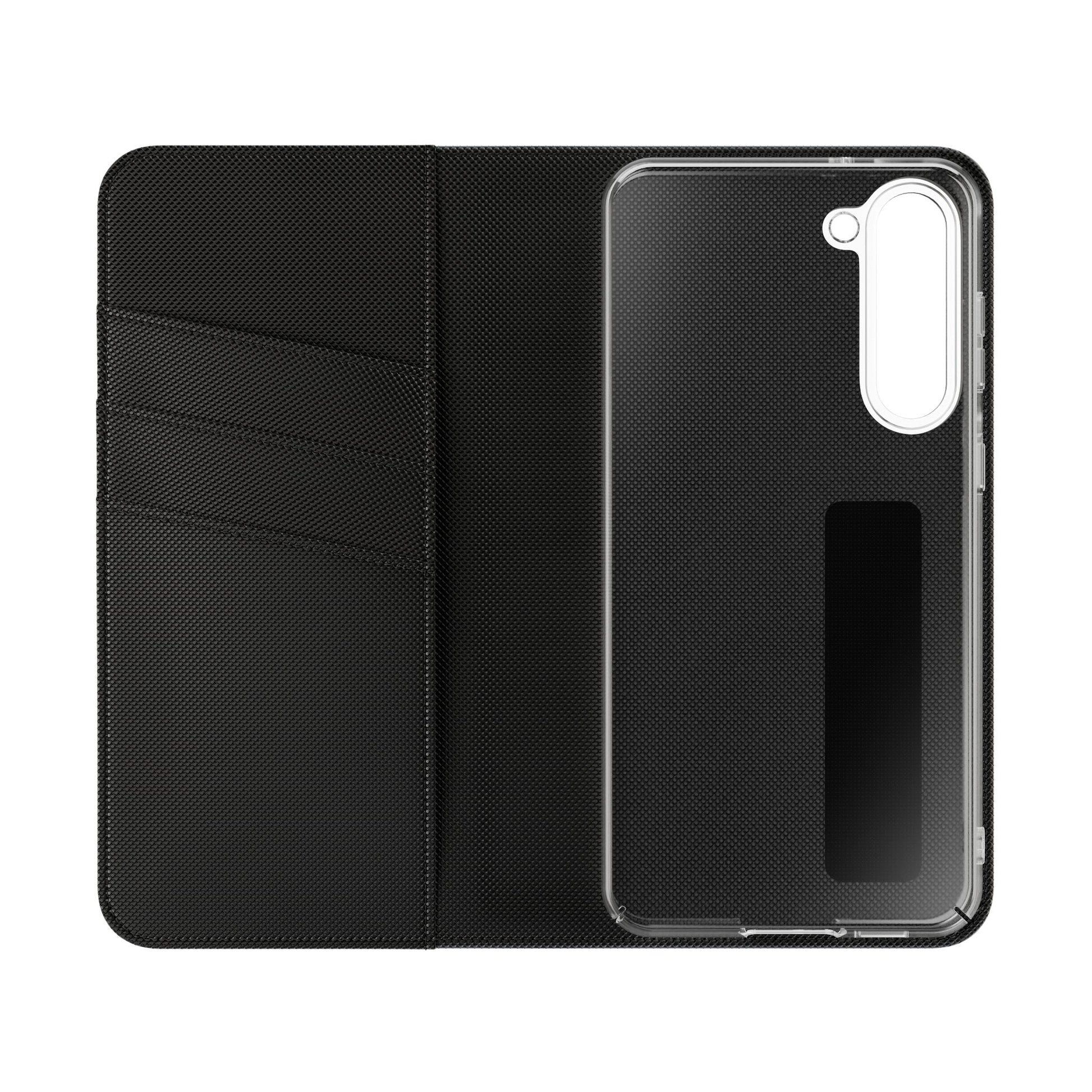 Inside Floral wallet phone case interior with card slots and protective phone holder.