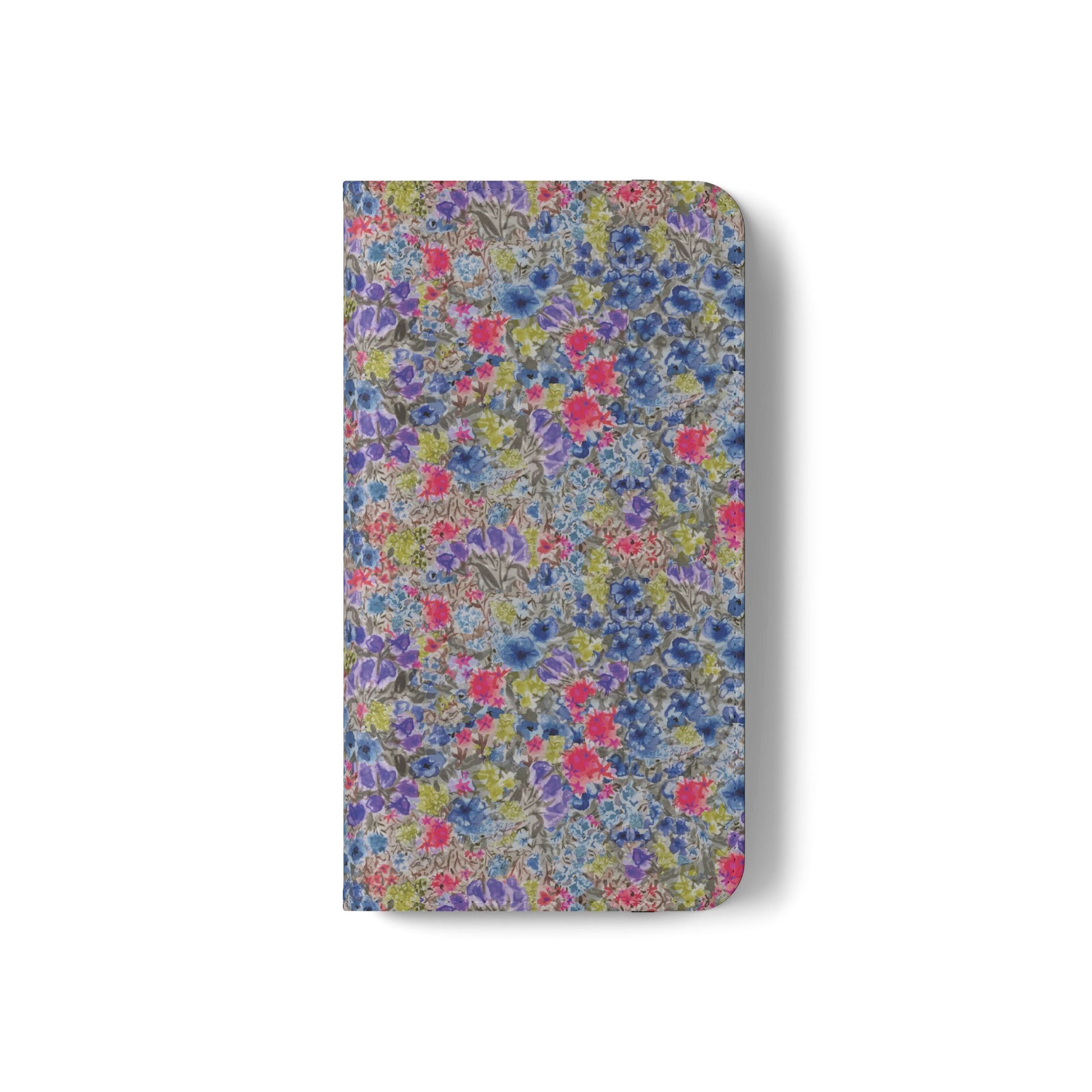 Blue wildflower floral flip phone case with watercolor botanical pattern.