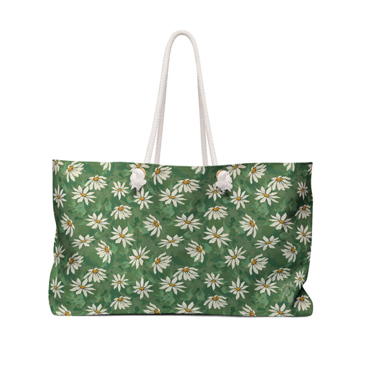 Daisy Meadow Weekender Bag — Green Floral Travel Tote
