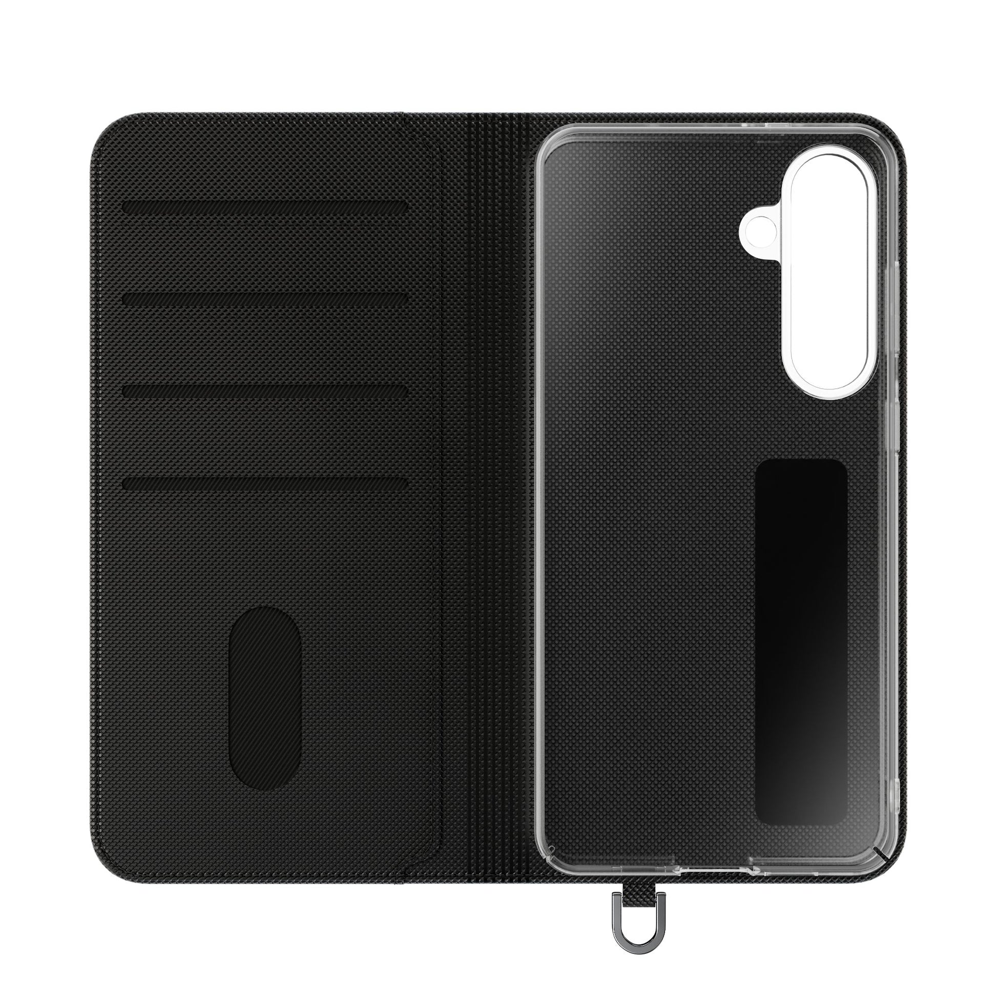 Inside Floral wallet phone case interior with card slots and protective phone holder.