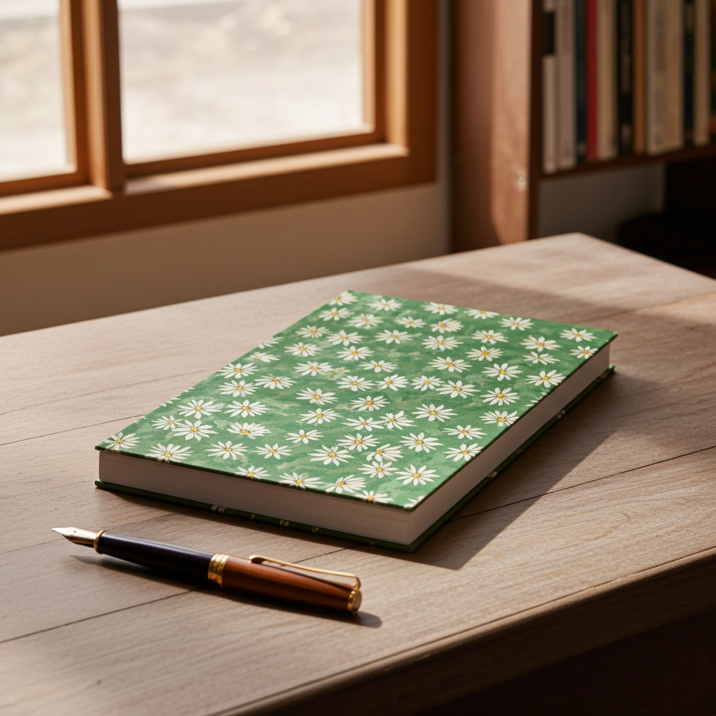 Daisy Meadow Hardcover Journal — Green Floral Notebook for Notes & Gratitude