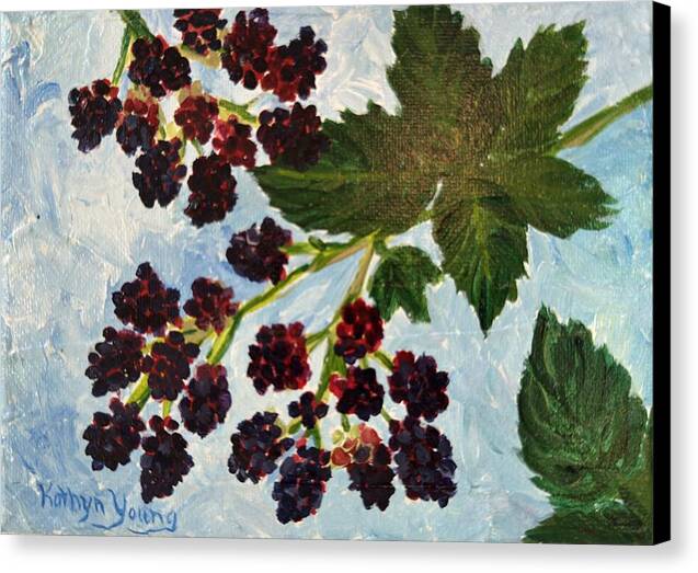 Blackberries Against a Summer Sky Purple Botanical Canvas Print — Black wrap