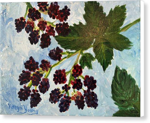 Blackberries Against a Summer Sky Purple Botanical Canvas Print — White wrap