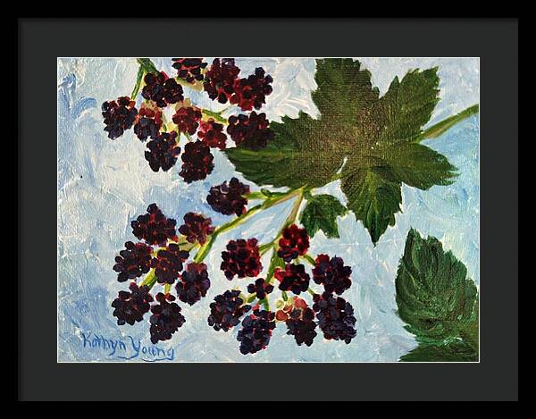 Blackberries Against a Summer Sky Purple Botanical Framed Print — Black frame, Black mat, 20" x 14.5"