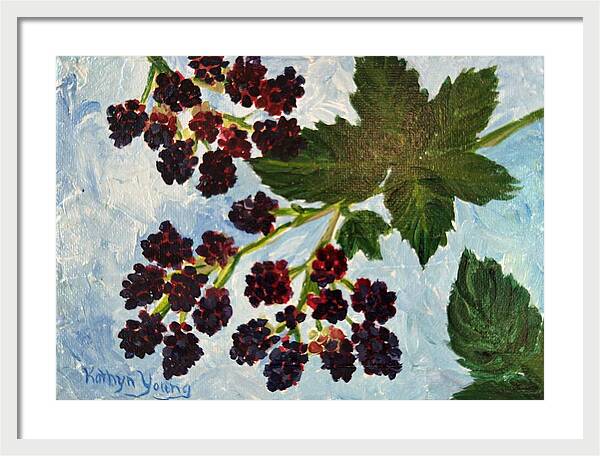 Blackberries Against a Summer Sky Purple Botanical Framed Print — White frame, White mat, 24" x 17"