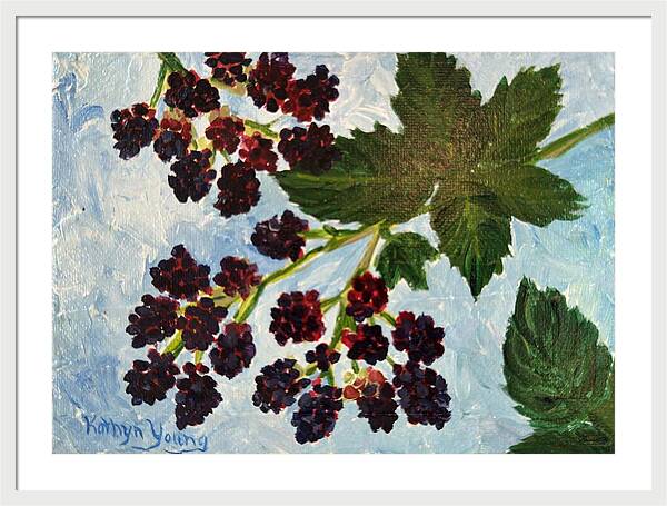 Blackberries Against a Summer Sky Purple Botanical Framed Print — White frame, White mat, 30" x 21.5"