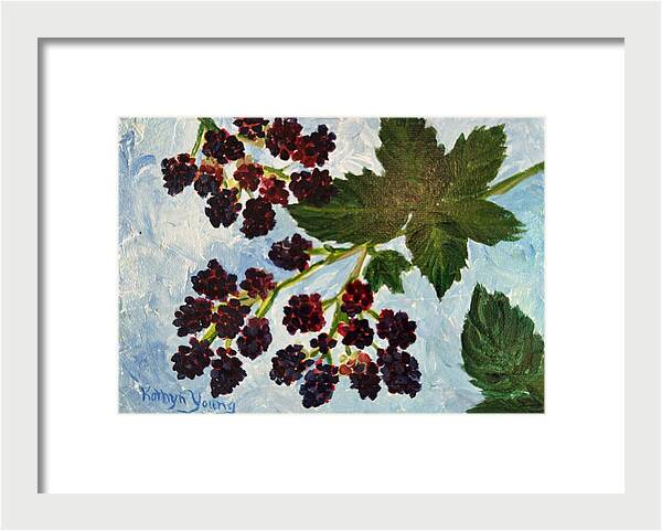 Blackberries Against a Summer Sky Purple Botanical Framed Print — White frame, White mat, 10" x 7"