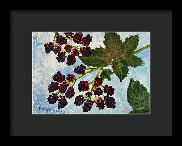 Blackberries Against a Summer Sky Purple Botanical Framed Print — Black frame, Black mat, 10" x 7"