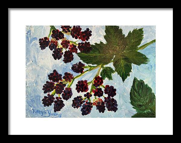 Blackberries Against a Summer Sky Purple Botanical Framed Print — Black frame, White mat, 14" x 10"