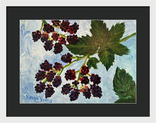 Blackberries Against a Summer Sky Purple Botanical Framed Print — White frame, Black mat, 16" x 11.5"