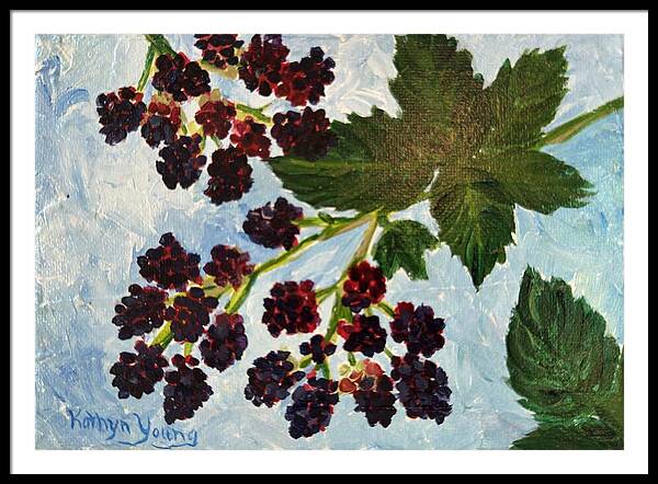Blackberries Against a Summer Sky Purple Botanical Framed Print — Black frame, White mat, 48" x 34"