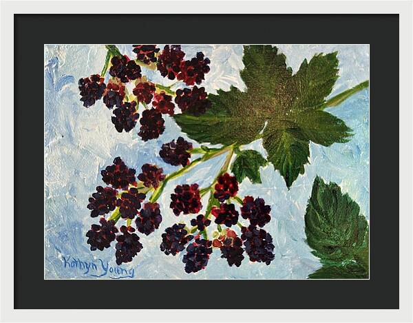 Blackberries Against a Summer Sky Purple Botanical Framed Print — White frame, Black mat, 20" x 14.5"