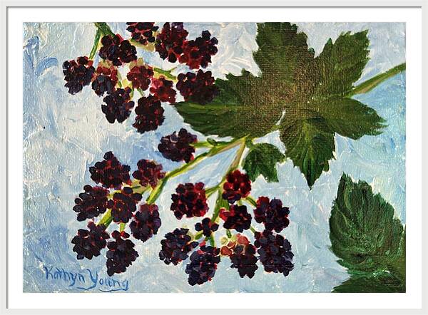 Blackberries Against a Summer Sky Purple Botanical Framed Print — White frame, White mat, 48" x 34"