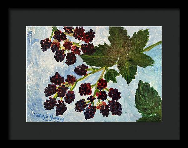 Blackberries Against a Summer Sky Purple Botanical Framed Print — Black frame, Black mat, 14" x 10"
