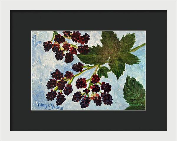 Blackberries Against a Summer Sky Purple Botanical Framed Print — White frame, Black mat, 10" x 7"