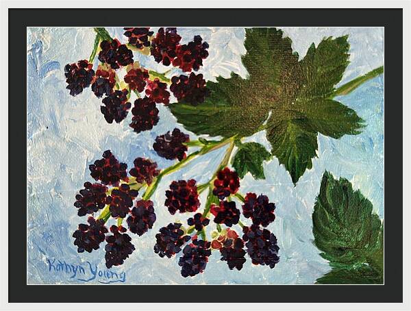 Blackberries Against a Summer Sky Purple Botanical Framed Print — White frame, Black mat, 36" x 26"